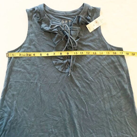 LOFT NWT Blue Ruffle Lace Up Shell Tank Top Blouse Womens XS - Picture 9 of 9